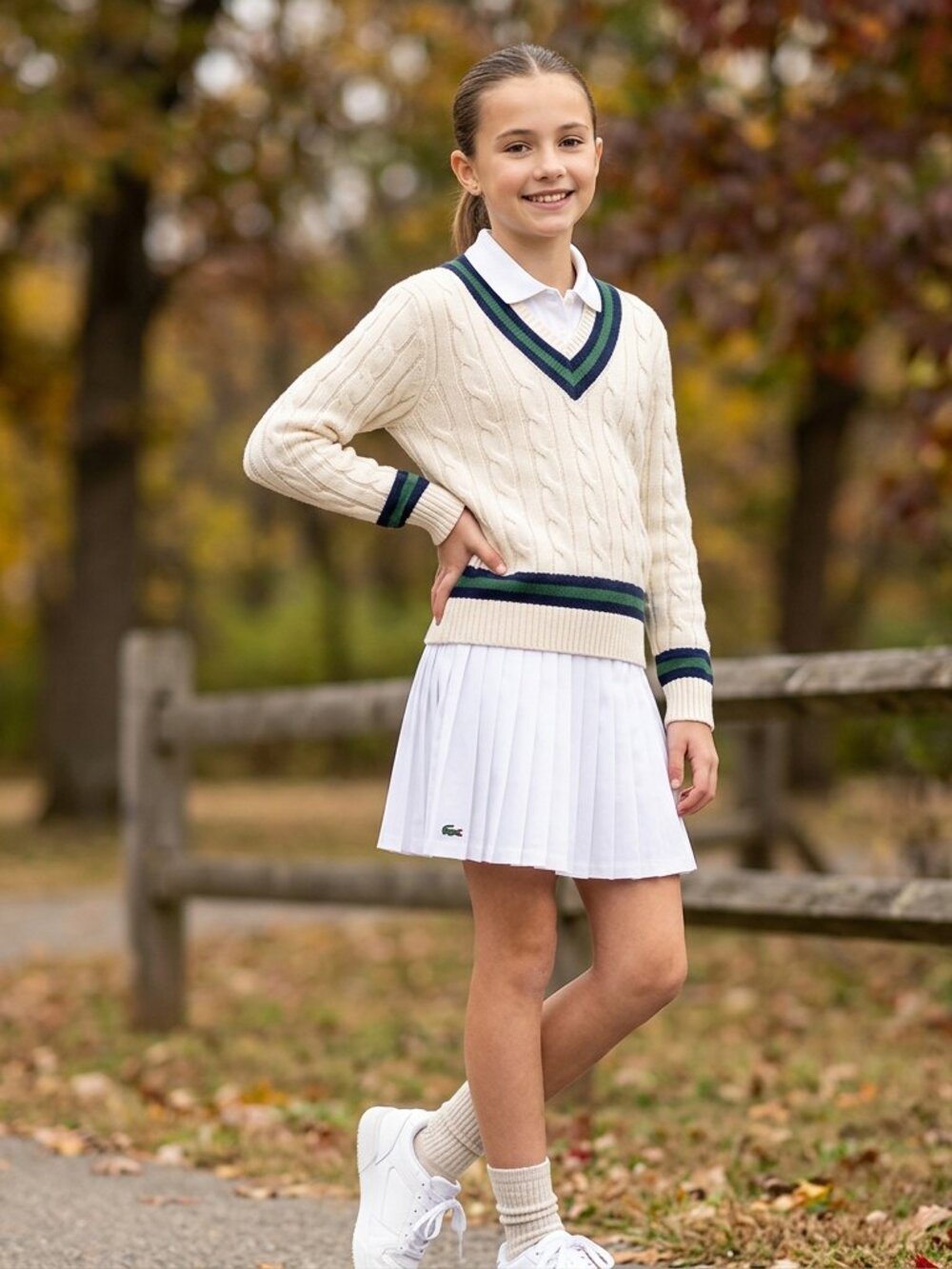 Lacoste Girls Pleated Tennis Skirt with Built-In Shorts White NWT Large